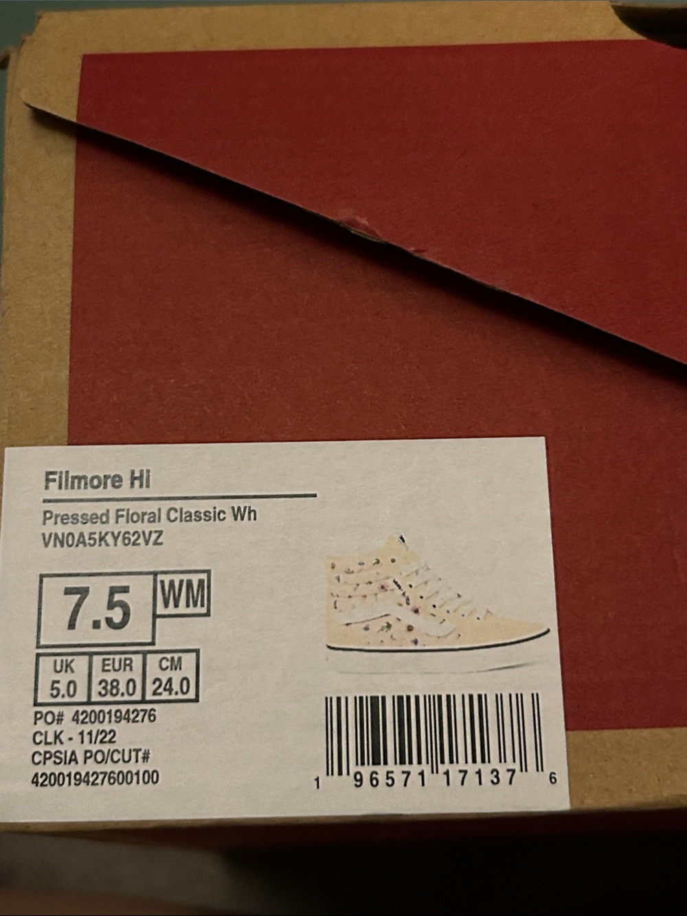 Label on Shoe Box
